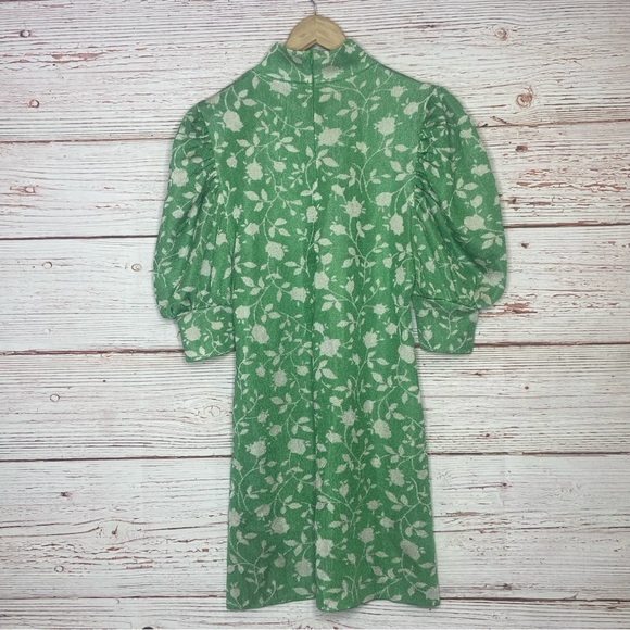 NWT Zara Green Floral Jacquard Dress Sz L - Picture 12 of 16